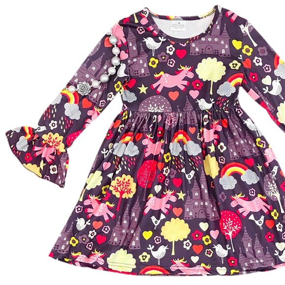 Little Girl Toddler Kids Ruffle Unicorn Horse Easter Summer Girl Dress Outfit - Picture 2 of 4